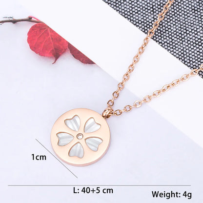 Stainless Steel 18K Gold Plated Rose Gold Plated IG Style Elegant Sweet Flower Petal Polishing Inlay Rhinestones Shell Pendant Necklace