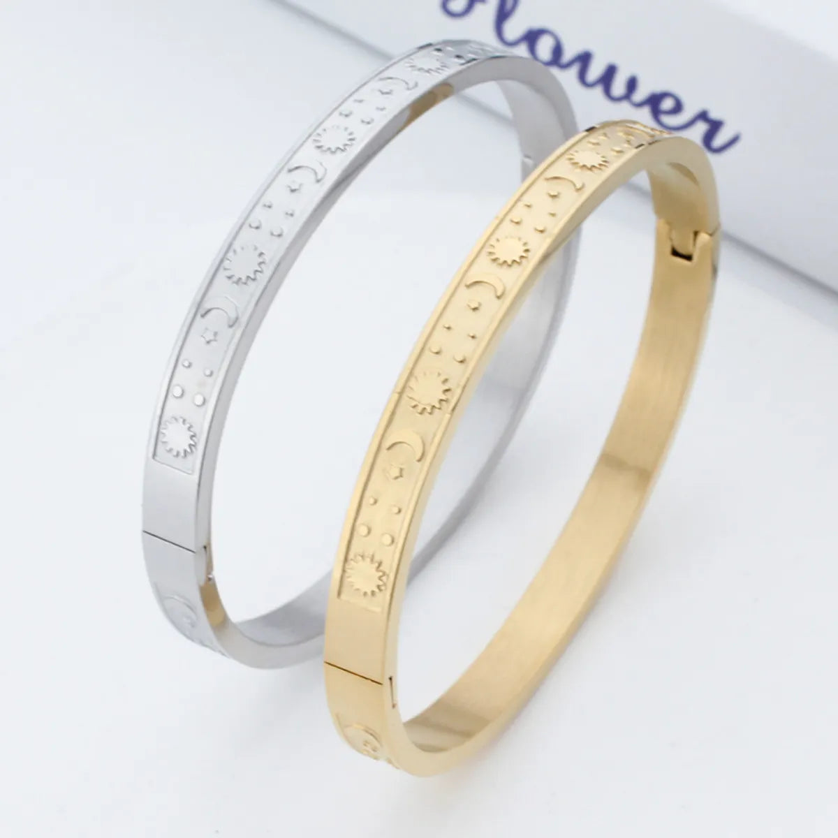 Stainless Steel 18K Gold Plated Rose Gold Plated Tropical Simple Style Roman Style Star Moon Bangle