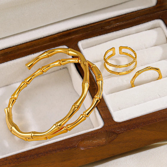 Stainless Steel 18K Gold Plated Simple Style Bamboo Rings Bracelets