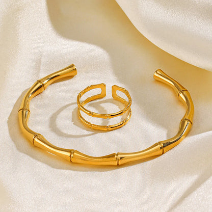 Stainless Steel 18K Gold Plated Simple Style Bamboo Rings Bracelets