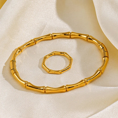 Stainless Steel 18K Gold Plated Simple Style Bamboo Rings Bracelets