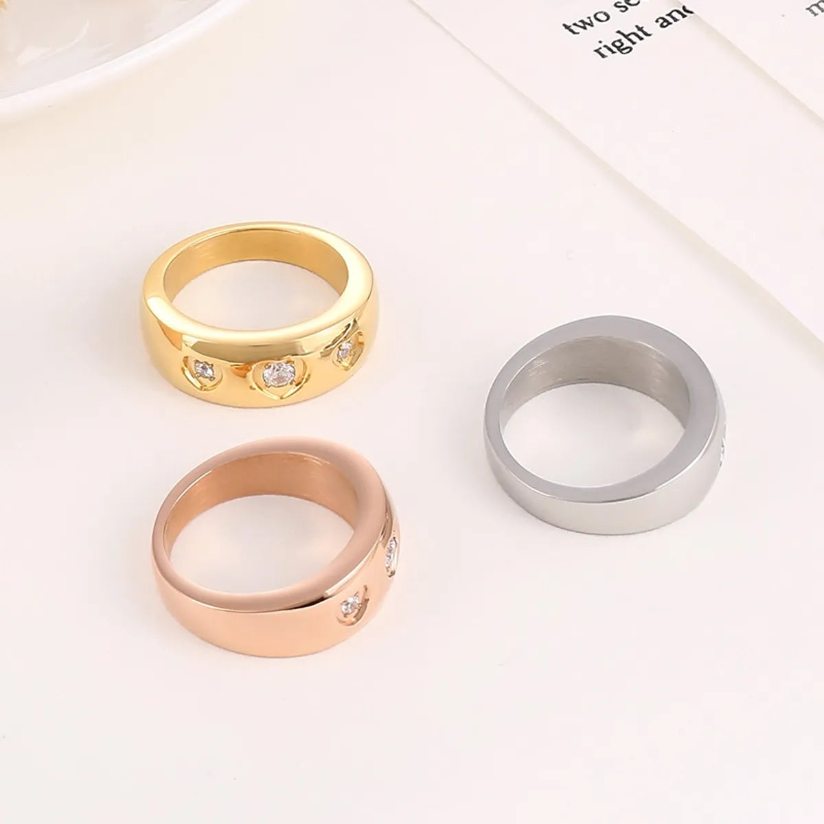 Stainless Steel 18K Gold Plated Simple Style Classic Style Heart Shape Plating Inlay Rhinestones Rings