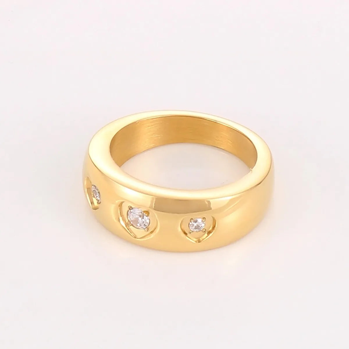 Stainless Steel 18K Gold Plated Simple Style Classic Style Heart Shape Plating Inlay Rhinestones Rings