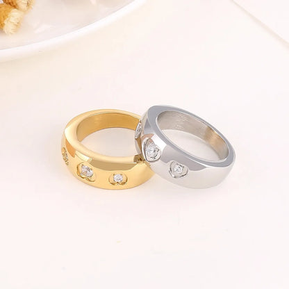 Stainless Steel 18K Gold Plated Simple Style Classic Style Heart Shape Plating Inlay Rhinestones Rings