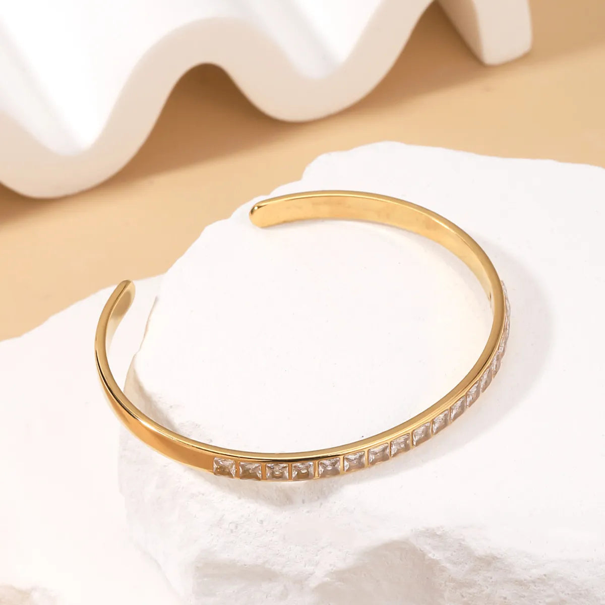 Stainless Steel 18K Gold Plated Simple Style Classic Style Solid Color Plating Inlay Zircon Bangle