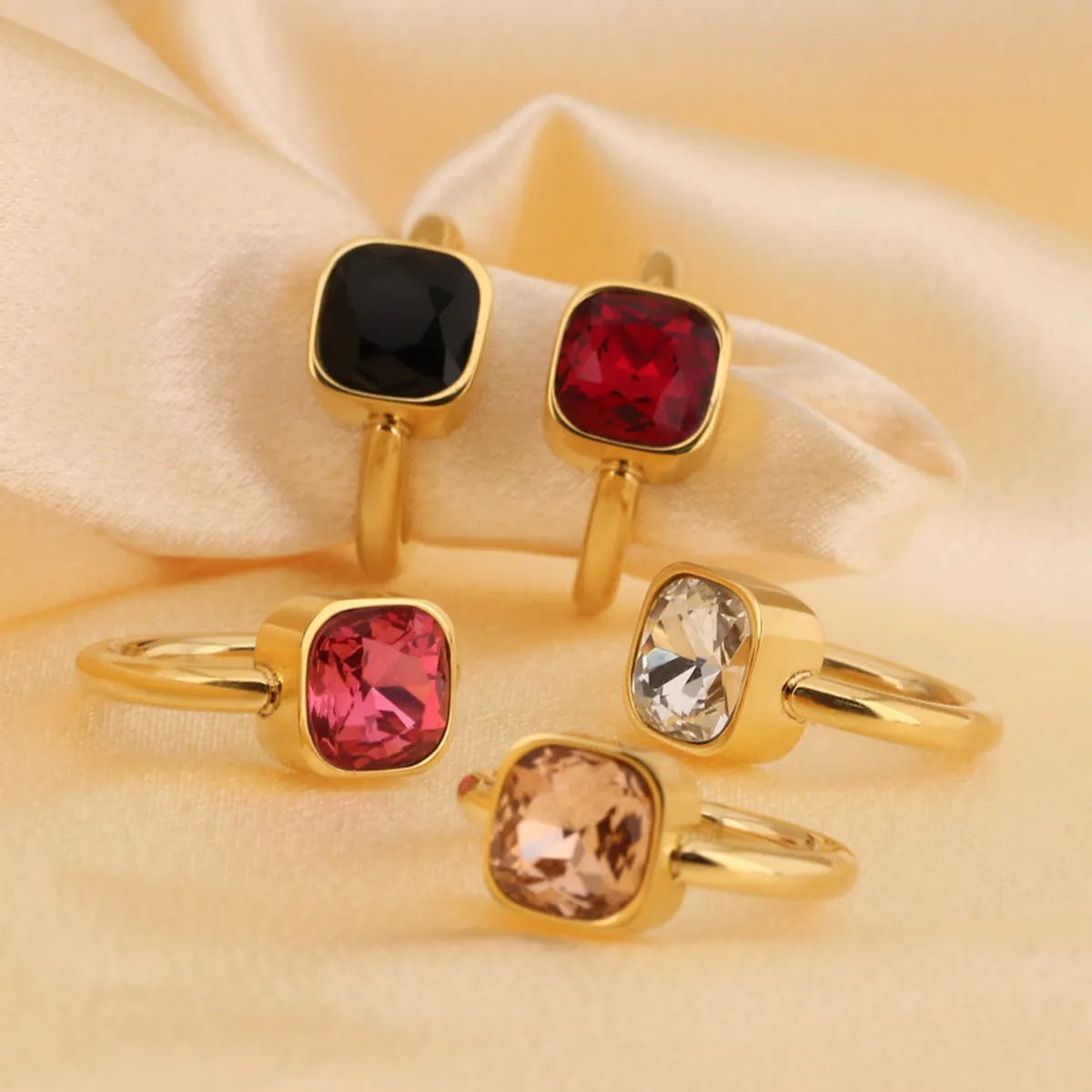 Stainless Steel 18K Gold Plated Simple Style Classic Style Square Plating Inlay Artificial Crystal Rings