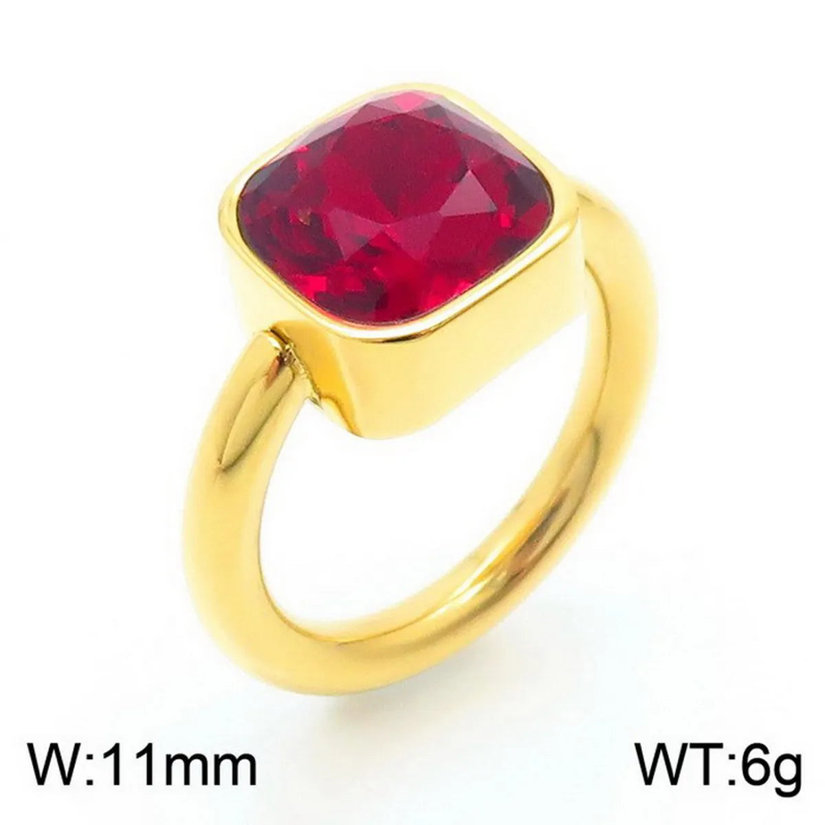 Stainless Steel 18K Gold Plated Simple Style Classic Style Square Plating Inlay Artificial Crystal Rings