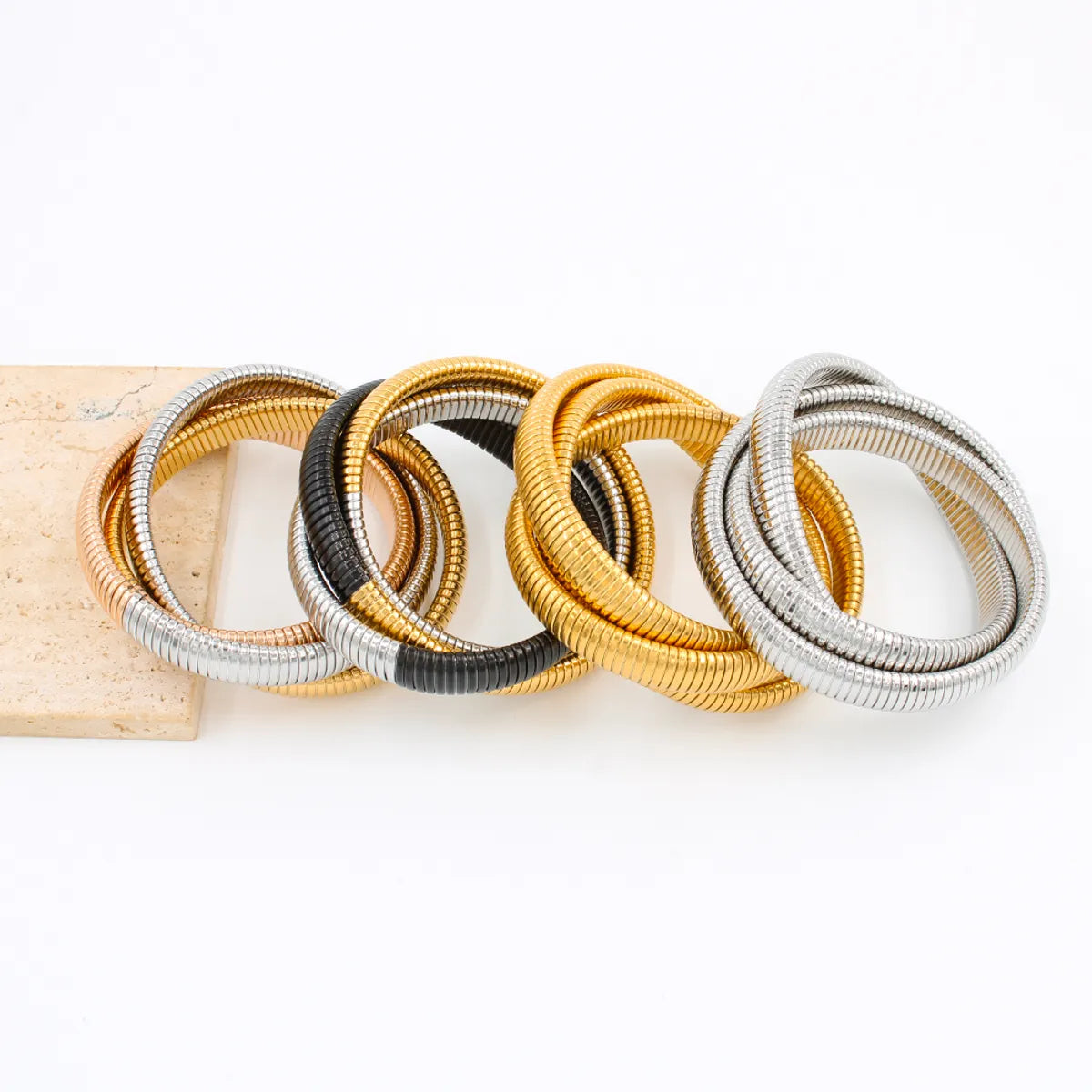 Simple Style Color Block 304 Stainless Steel 18K Gold Plated Bangle In Bulk