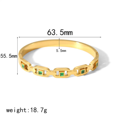 Stainless Steel 18K Gold Plated Simple Style Commute Geometric Polishing Inlay Glass Bangle