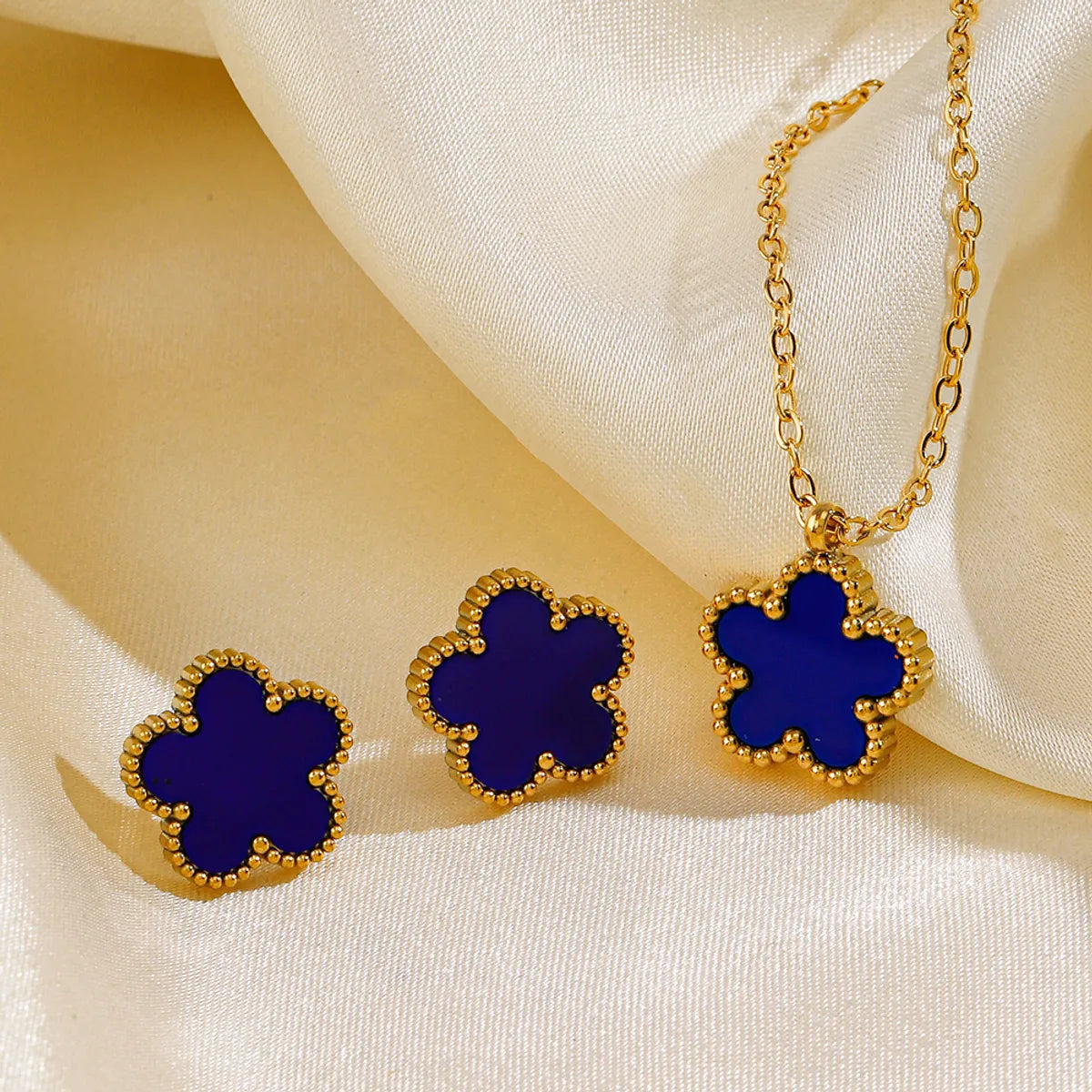 Stainless Steel 18K Gold Plated Simple Style Flower Inlay Shell Earrings Necklace