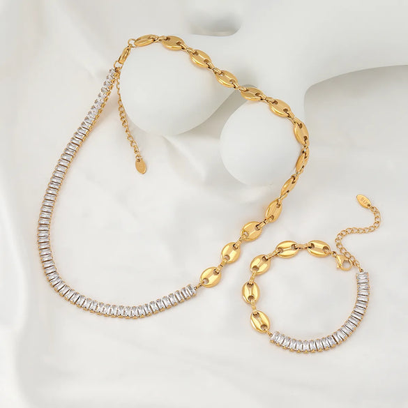 Stainless Steel 18K Gold Plated Simple Style Geometric Inlay Zircon Bracelets Necklace