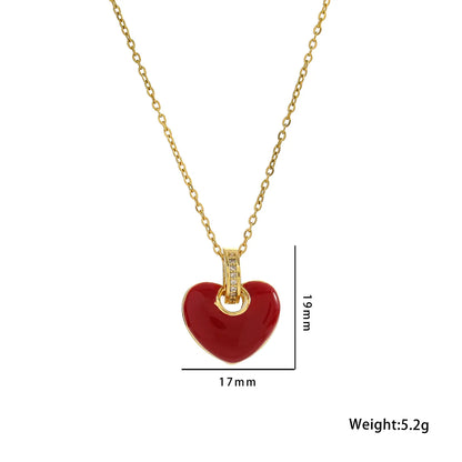 Stainless Steel 18K Gold Plated Simple Style Heart Shape Inlay Zircon Pendant Necklace