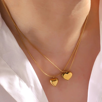 Stainless Steel 18K Gold Plated Simple Style Heart Shape Pendant Necklace