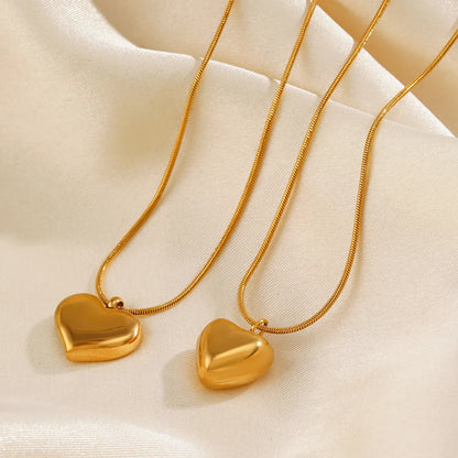 Stainless Steel 18K Gold Plated Simple Style Heart Shape Pendant Necklace