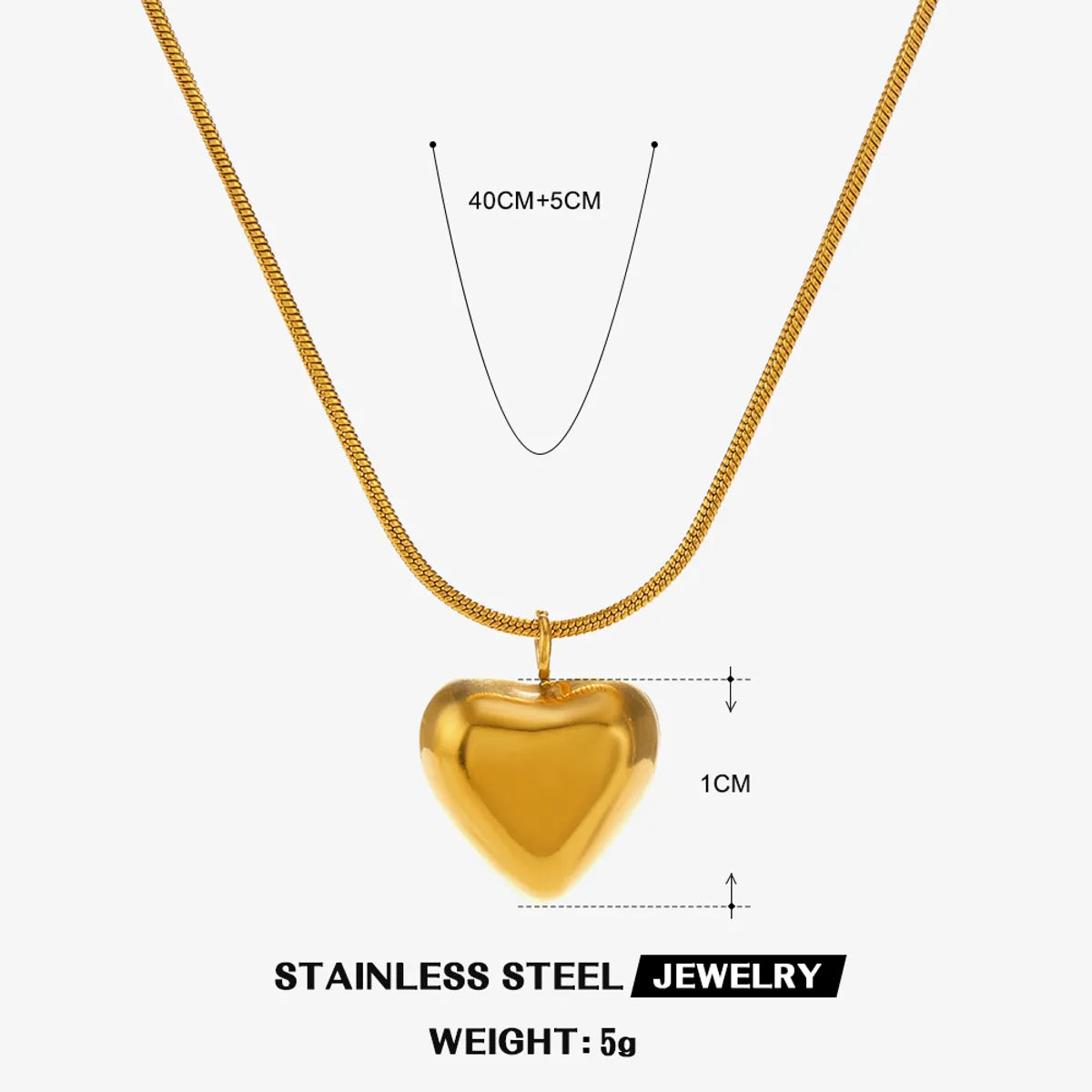 Stainless Steel 18K Gold Plated Simple Style Heart Shape Pendant Necklace