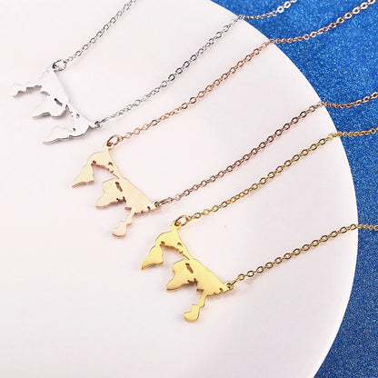 Stainless Steel 18K Gold Plated Simple Style Map Hollow Out Pendant Necklace Necklace