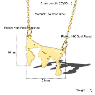 Stainless Steel 18K Gold Plated Simple Style Map Hollow Out Pendant Necklace Necklace