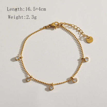 Stainless Steel 18K Gold Plated Simple Style Round Inlay Zircon Bracelets