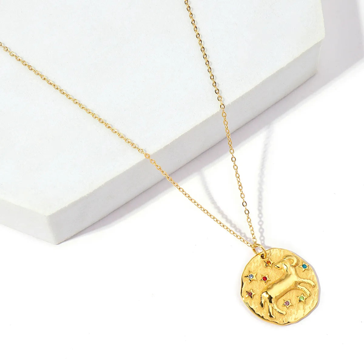 Stainless Steel 18K Gold Plated Simple Style Streetwear Geometric Inlay Zircon Pendant Necklace