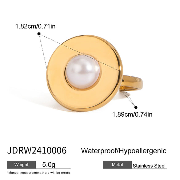 Stainless Steel Acrylic Pearl Adjustable Opening Ring Geometric Style Electroplated For Women