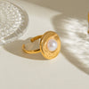 Stainless Steel Acrylic Pearl Adjustable Opening Ring Geometric Style Electroplated For Women
