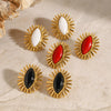 Stainless Steel Agate Earrings Geometric Vintage Style Electroplating
