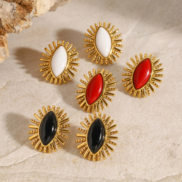 Stainless Steel Agate Earrings Geometric Vintage Style Electroplating