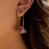 Stainless Steel And Colored Glass Beads Pendant Tassel Earrings With Geometric Pattern And Electroplating Design