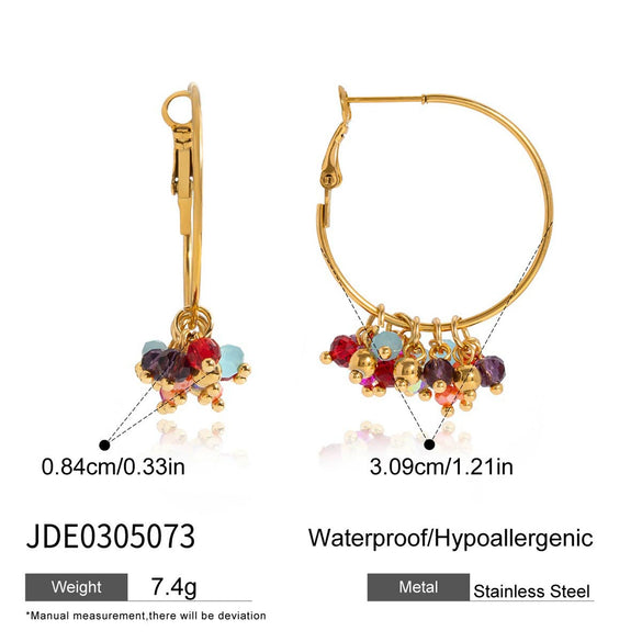 Stainless Steel And Colored Glass Beads Pendant Tassel Earrings With Geometric Pattern And Electroplating Design