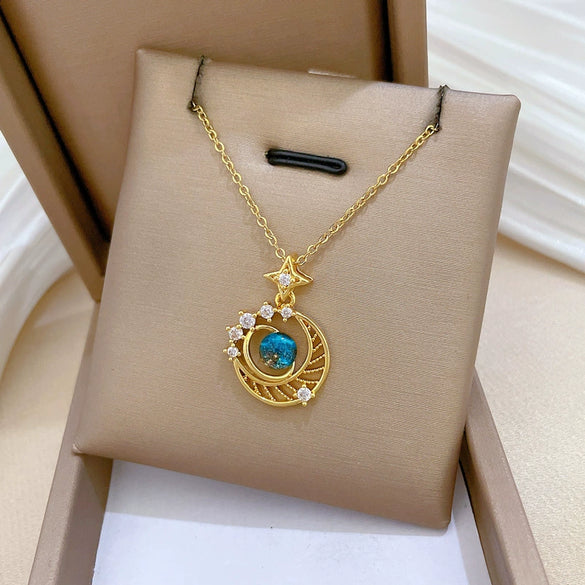 Stainless Steel And Copper Allmatch Clavicle Chain With Star Moon Planet And Animal Zodiac Pattern For Women And Men