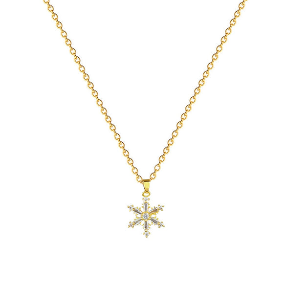 Stainless Steel And Copper Geometric And Snowflakes Patterned Unisex Full Diamond Necklace