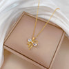 Stainless Steel And Copper Hollow Bow Geometric Light Luxury Style Full Diamond Necklace For Women