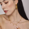 Stainless Steel And Freshwater Pearl Jewelry Set With Double Water Drop Pendant Earrings And Necklace Minimalist Geometric Style Electroplated