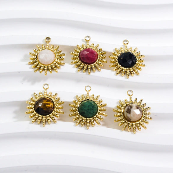 Stainless Steel And Natural Stone Jewelry Accessories Round Pendant With 14K Gold Electroplated Colorpreserving For Diy Necklace And Bracelet