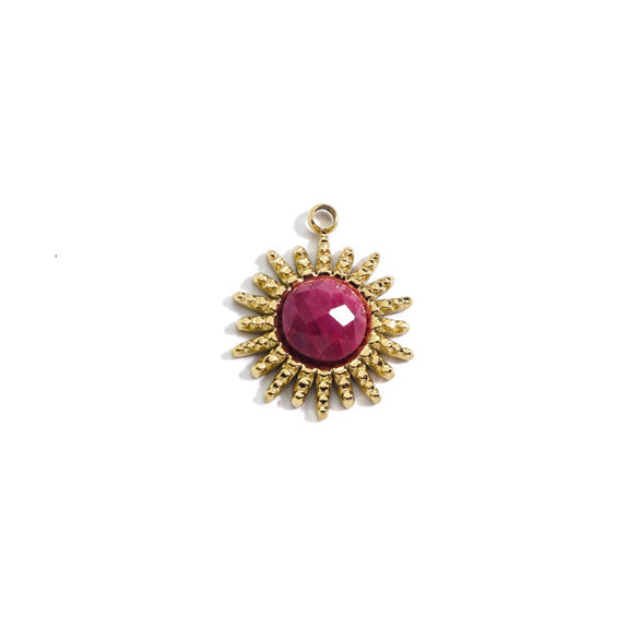 Stainless Steel And Natural Stone Jewelry Accessories Round Pendant With 14K Gold Electroplated Colorpreserving For Diy Necklace And Bracelet