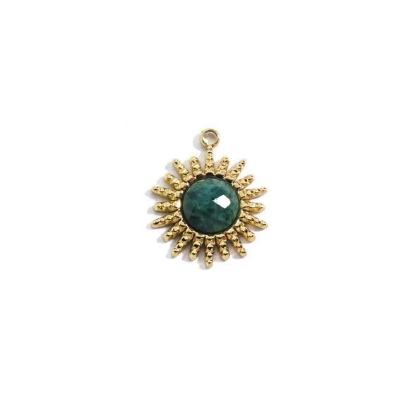 Stainless Steel And Natural Stone Jewelry Accessories Round Pendant With 14K Gold Electroplated Colorpreserving For Diy Necklace And Bracelet