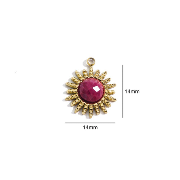 Stainless Steel And Natural Stone Jewelry Accessories Round Pendant With 14K Gold Electroplated Colorpreserving For Diy Necklace And Bracelet