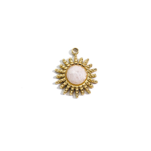 Stainless Steel And Natural Stone Jewelry Accessories Round Pendant With 14K Gold Electroplated Colorpreserving For Diy Necklace And Bracelet