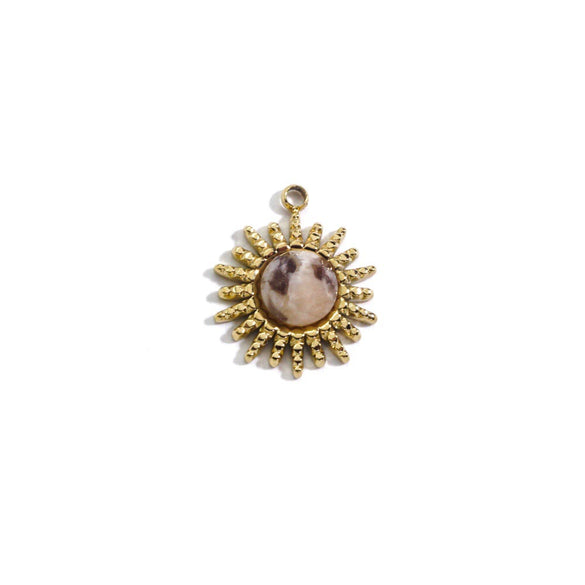 Stainless Steel And Natural Stone Jewelry Accessories Round Pendant With 14K Gold Electroplated Colorpreserving For Diy Necklace And Bracelet