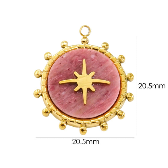 Stainless Steel And Natural Stone Pendant Necklace With Round Shape And Vacuum In Furnace Electroplating