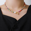 Stainless Steel And Pine Stone Letter Necklace Handmade O Word Chain