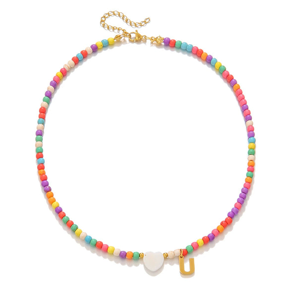 Stainless Steel And Pine Stone Letter Necklace Handmade O Word Chain