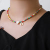 Stainless Steel And Pine Stone Letter Necklace Handmade O Word Chain
