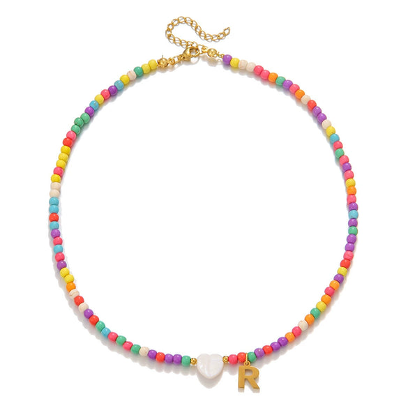 Stainless Steel And Pine Stone Letter Necklace Handmade O Word Chain