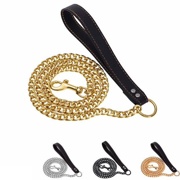 Stainless Steel And Pu Pet Dog Traction Rope With Full Welding And Rose Gold