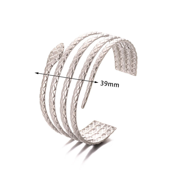 Stainless Steel And Silver Hollow Geometric Women's Bracelet With Hammered Pattern And Electroplating Treatment