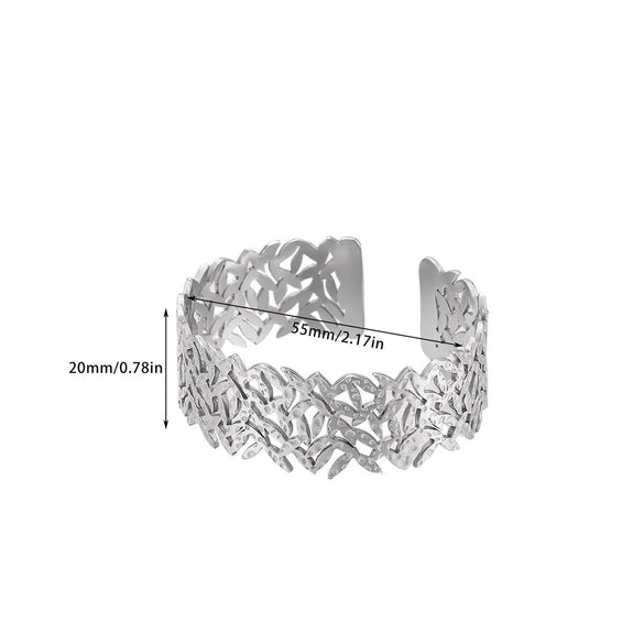 Stainless Steel And Silver Hollow Geometric Women's Bracelet With Hammered Pattern And Electroplating Treatment