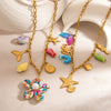 Stainless Steel And Titanium Steel Animal And Zodiac Pattern Ocean Style Flower Pendant Necklace With O Word Chain Electroplated For Women