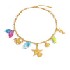 Stainless Steel And Titanium Steel Animal And Zodiac Pattern Ocean Style Flower Pendant Necklace With O Word Chain Electroplated For Women