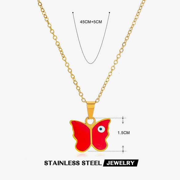 Stainless Steel And Titanium Steel Animals Zodiac Electroplated Devil's Eye Butterfly Clavicle Necklace For Women